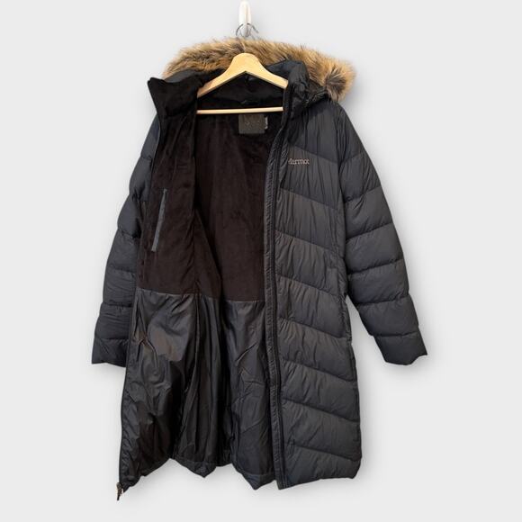 Marmot Montreaux 700 Fill Power Down Hooded Coat with Faux Fur Trim Size XL - Picture 9 of 16